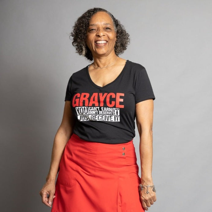GRAYCE You Can't Earn It You Don't Deserve It V-Neck Tee